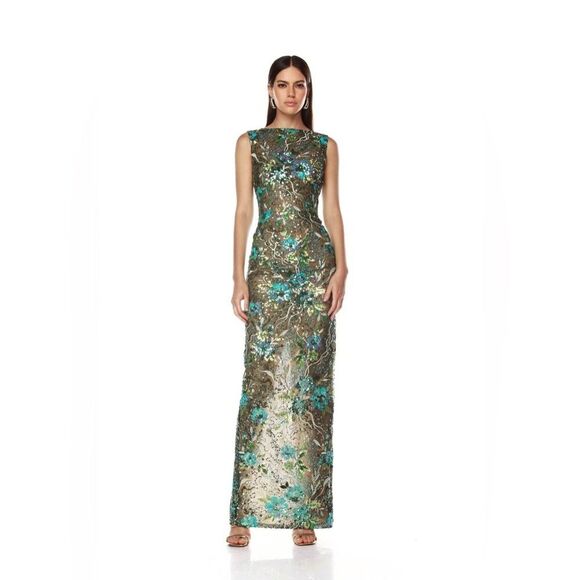 Bronx and Banco Dresses & Skirts - NWOT BRONX AND BANCO Violet Teal Maxi Dress, Elegant Green Floral Sequin Gown
